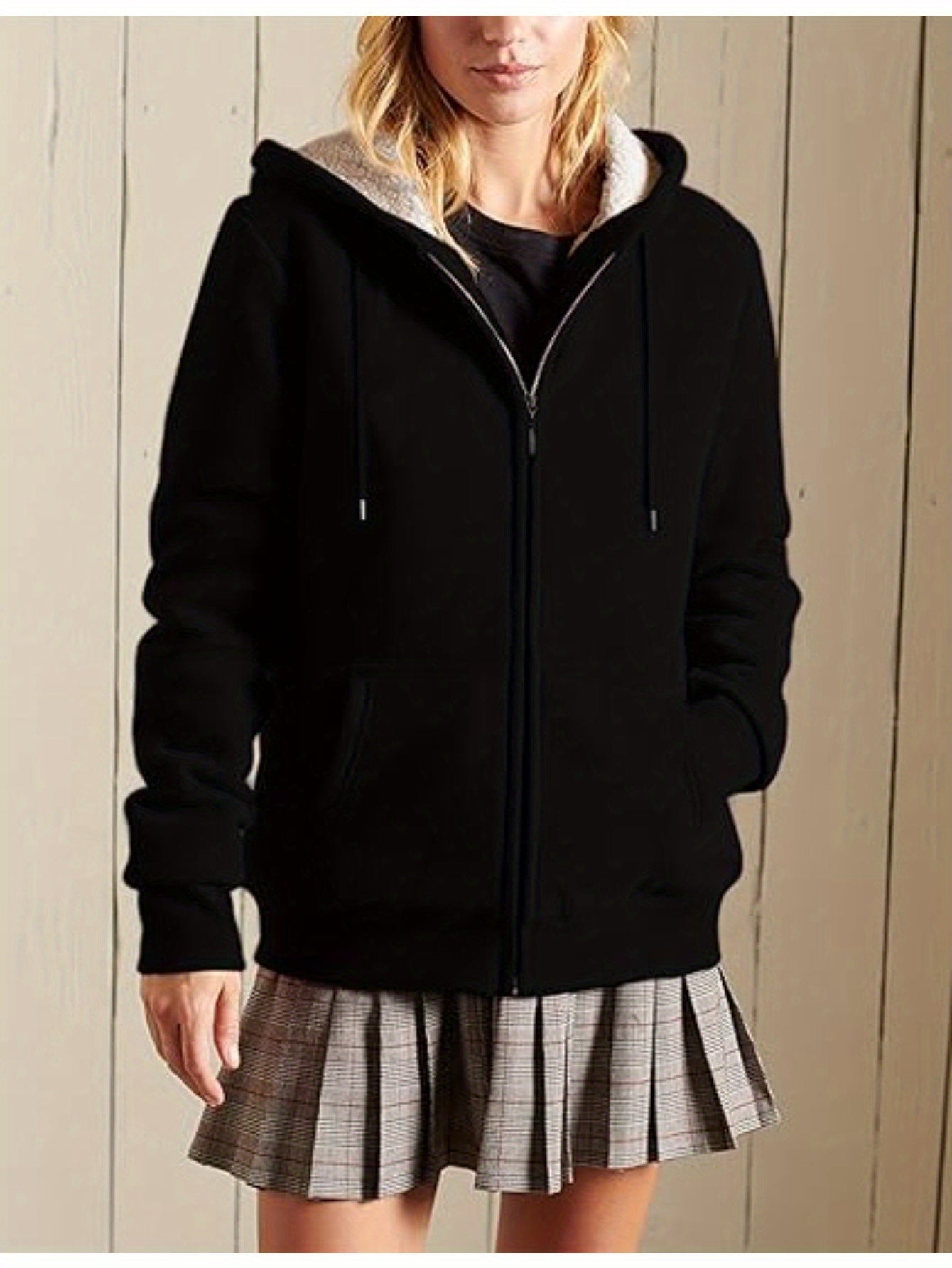 Full Zip Up Women's Casual Sherpa Lined Hoodie Sweatshirt Jacket Coat - Image 2
