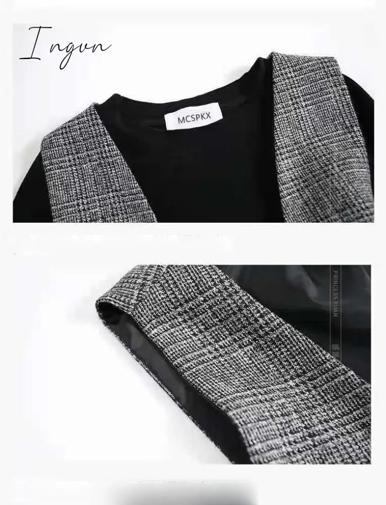 Ingvn - Teenage Girls Clothing Set 12 13 14 Years Spring Plaid Vest T - Shirts Pants 3Pcs Suit For