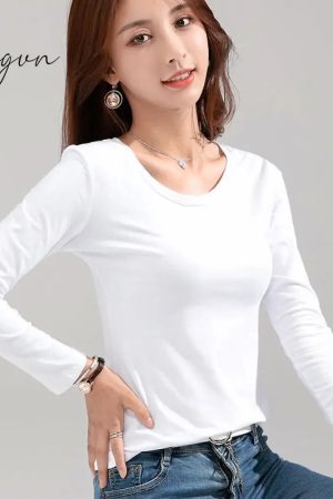 Ingvn - Womens New Fashion Brand Women’s T - Shirt Slim Pure Cotton 95% Women Long - Sleeved For