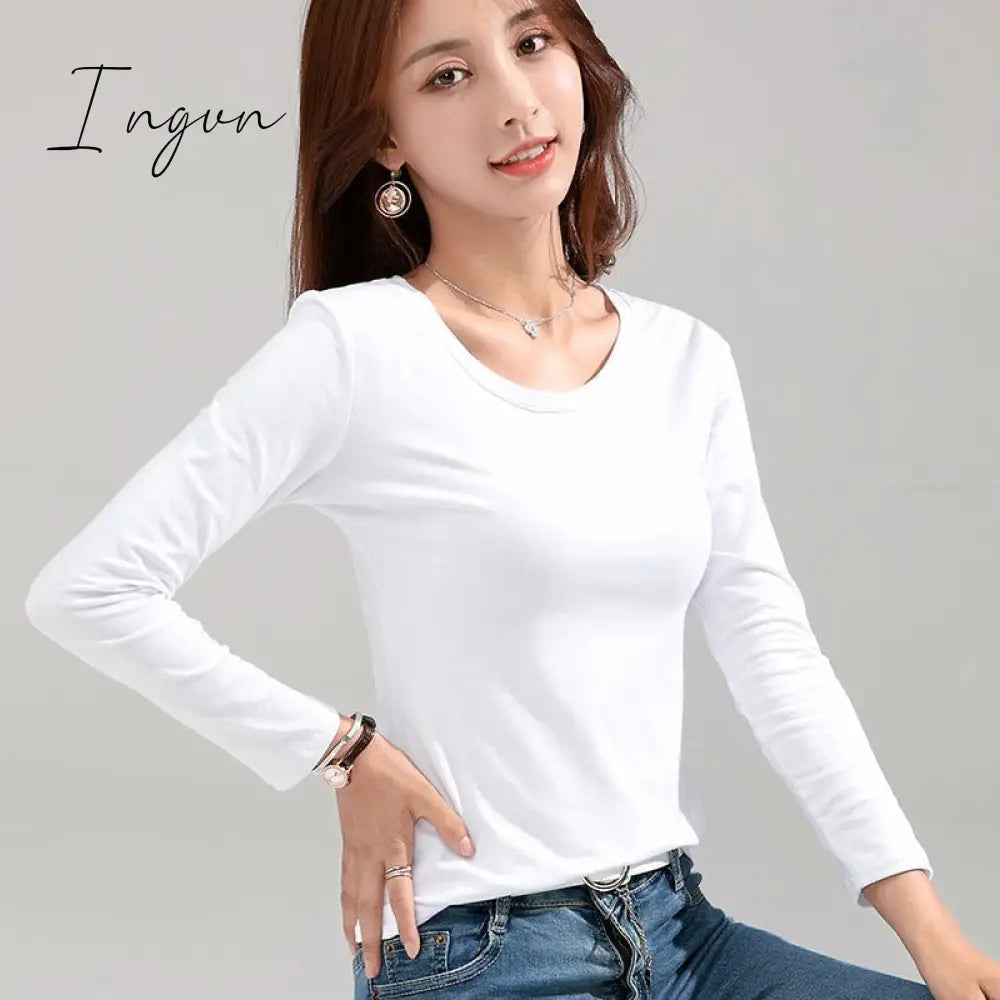 Ingvn - Womens New Fashion Brand Women’s T - Shirt Slim Pure Cotton 95% Women Long - Sleeved For