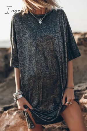 Ingvn - Casual Solid Slit O Neck T-Shirts Black / S Tops/Tees & T-Shirts