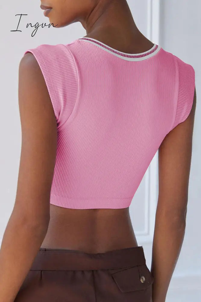 Ingvn - Sexy Street Solid Patchwork U Neck T-Shirts Tops/Tees & T-Shirts