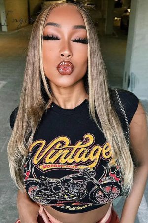 Ingvn - 2023 Y2K Clothes Streetwear T Shirts Ladies Black O Neck Crop Tops Short Sleeve Summer