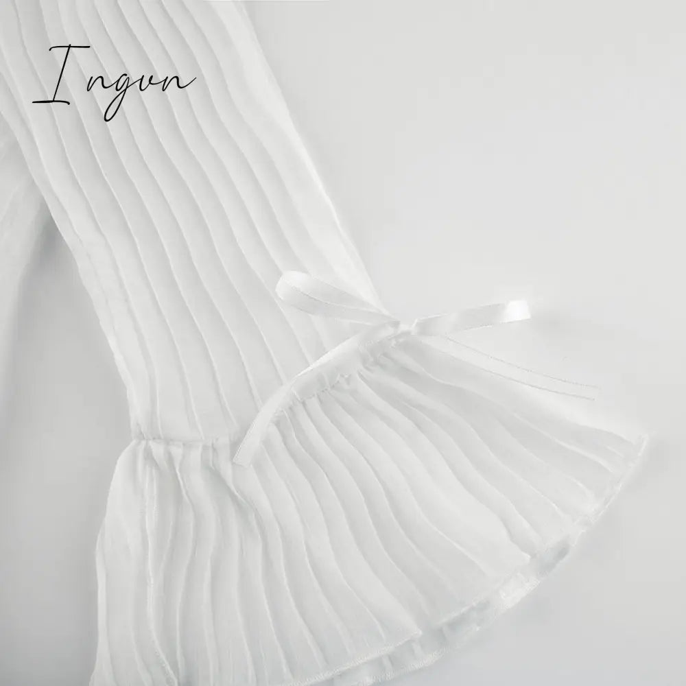 Ingvn - Hot Sell Vintage White Folds Cute Y2K Shirts Women Elegant Fashion Flared Sleeve Button