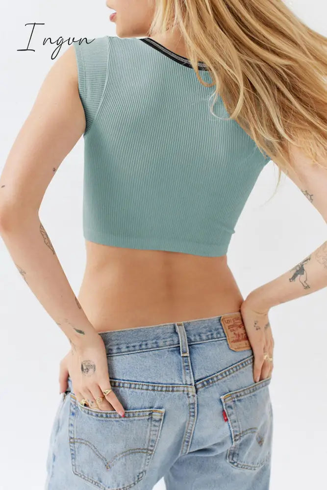 Ingvn - Sexy Street Solid Patchwork U Neck T-Shirts Tops/Tees & T-Shirts