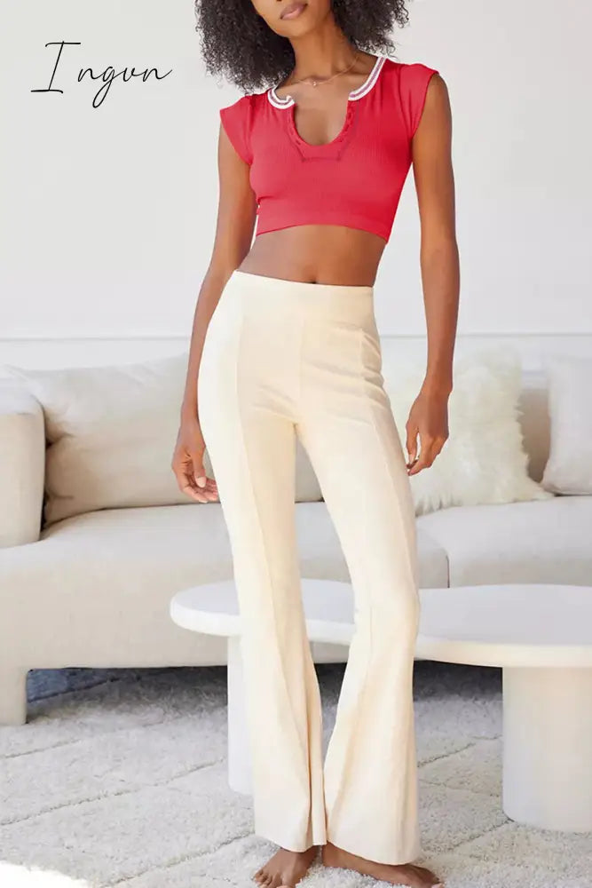 Ingvn - Sexy Street Solid Patchwork U Neck T-Shirts Tops/Tees & T-Shirts