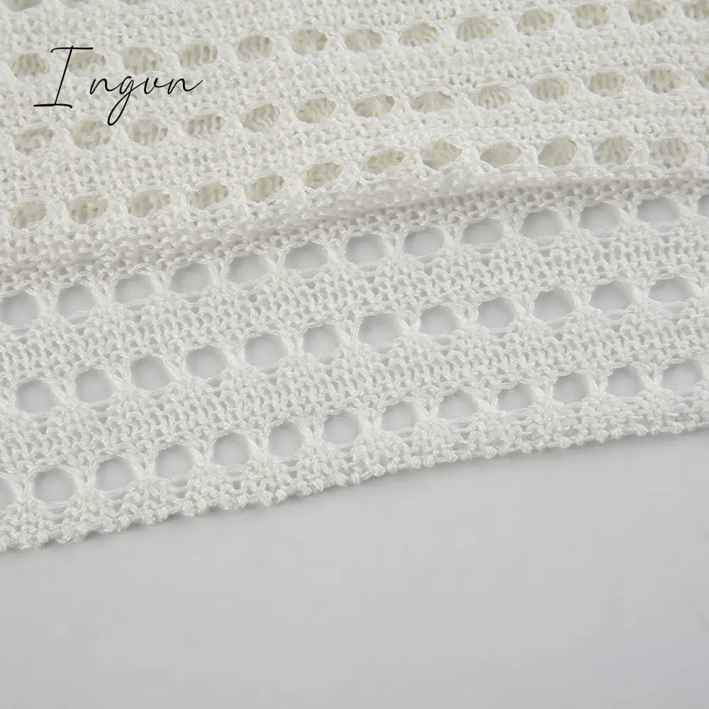 Ingvn - Hot Sell Irregular Hollow Out Knitted Y2K T - Shirts Women Summer Vacation Clothes O Neck