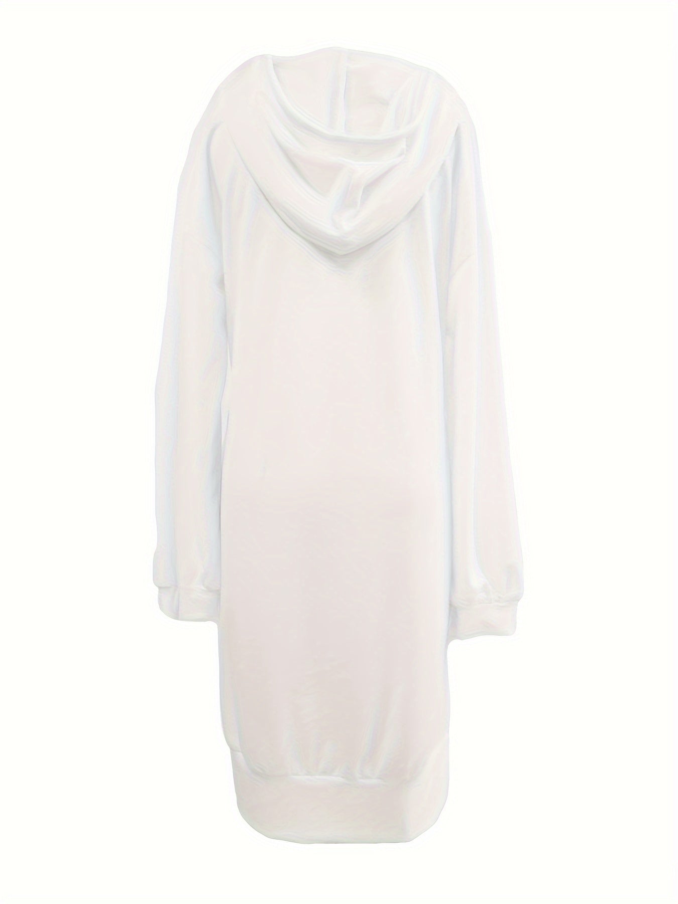 Vibrant Solid Color Split Hem Hooded Dress - Cozy Long Sleeve Plunge Neck Design, Soft Casual Wear for Fall and Winter Seasons, Women's Stylish Clothing for Daily Life - Image 2