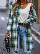 Stylish Long Plaid Cardigan Shirt Jacket Coat for Women - Retro Chic Outerwear for Cold Weather - Soft, Warm, and Cozy