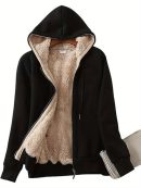 Full Zip Up Women's Casual Sherpa Lined Hoodie Sweatshirt Jacket Coat