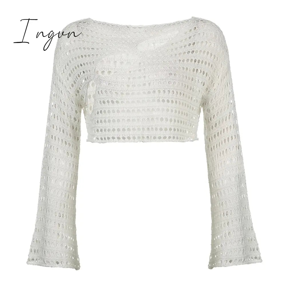 Ingvn - Hot Sell Irregular Hollow Out Knitted Y2K T - Shirts Women Summer Vacation Clothes O Neck