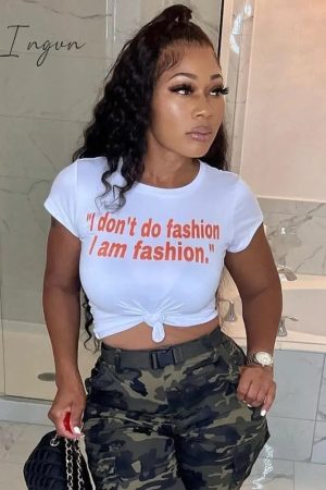 Ingvn - Y2K White Crop T Shirt Women Letter Print O-Neck Short Sleeve Casual Tops Fashion Cute
