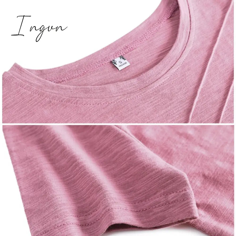 Ingvn - Short Sleeve Summer Women Ribbed Cotton Tee - Shirts Female Button Loose Casual Fashion T -