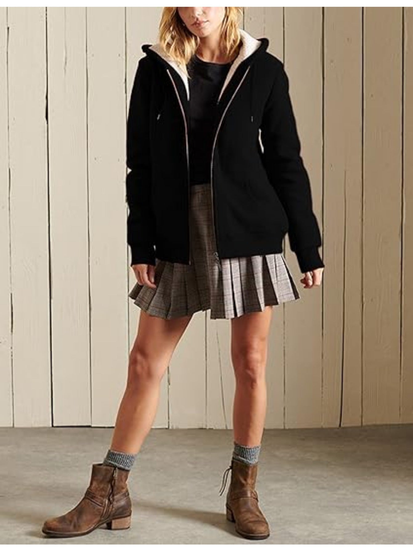 Full Zip Up Women's Casual Sherpa Lined Hoodie Sweatshirt Jacket Coat - Image 4