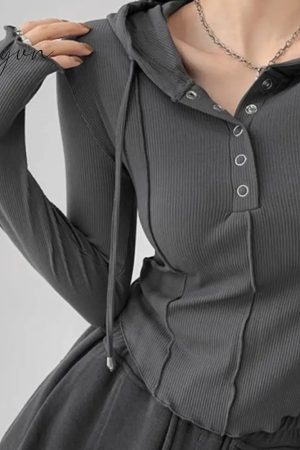 Ingvn - Crop Tops 2023 Fashion T-Shirts For Women Hooded Sweatshirt Long Sleeve Tees Y2K Clothes