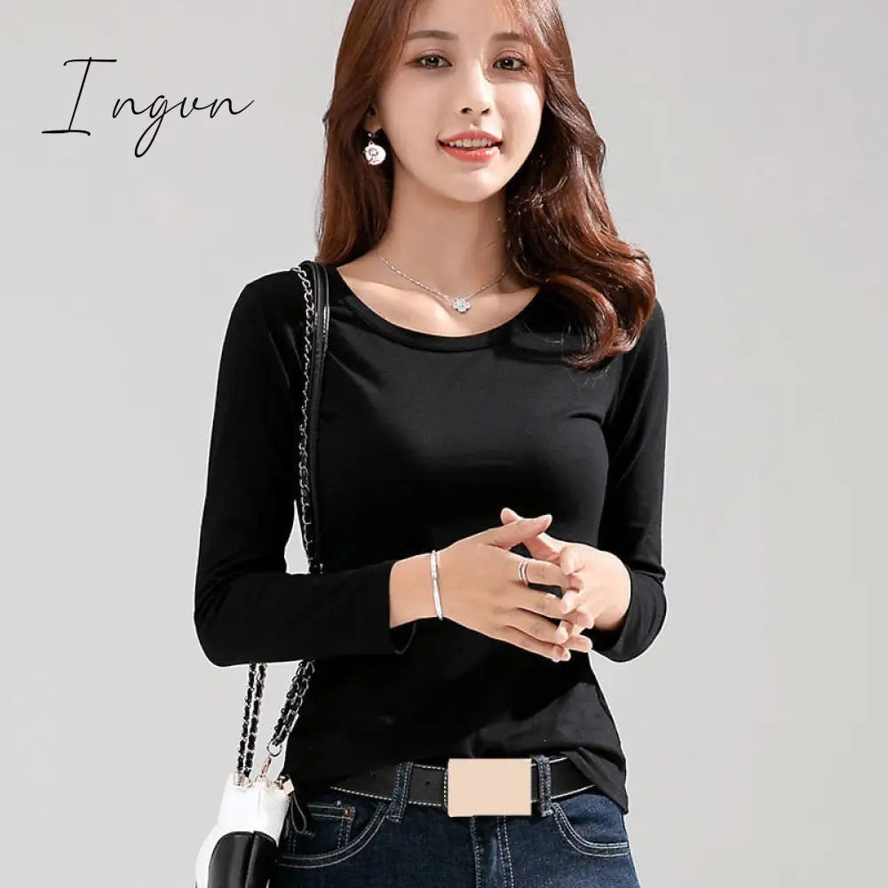 Ingvn - Womens New Fashion Brand Women’s T - Shirt Slim Pure Cotton 95% Women Long - Sleeved For