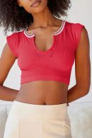 Ingvn - Sexy Street Solid Patchwork U Neck T-Shirts Red / S Tops/Tees & T-Shirts