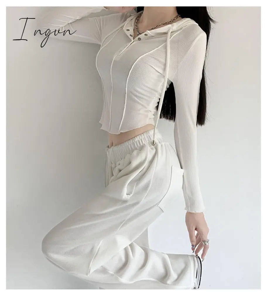 Ingvn - Crop Tops 2023 Fashion T-Shirts For Women Hooded Sweatshirt Long Sleeve Tees Y2K Clothes