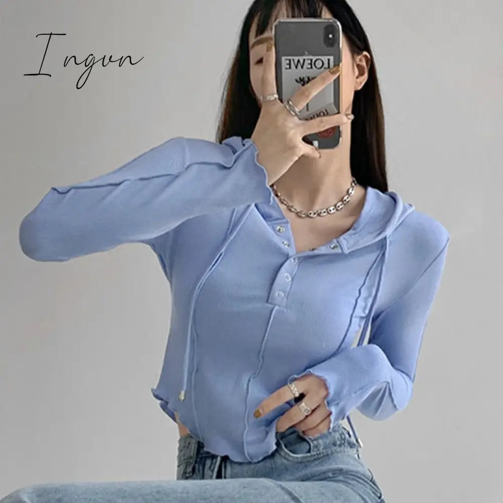 Ingvn - Crop Tops 2023 Fashion T-Shirts For Women Hooded Sweatshirt Long Sleeve Tees Y2K Clothes