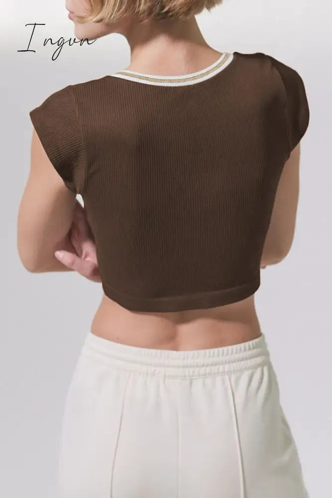 Ingvn - Sexy Street Solid Patchwork U Neck T-Shirts Tops/Tees & T-Shirts