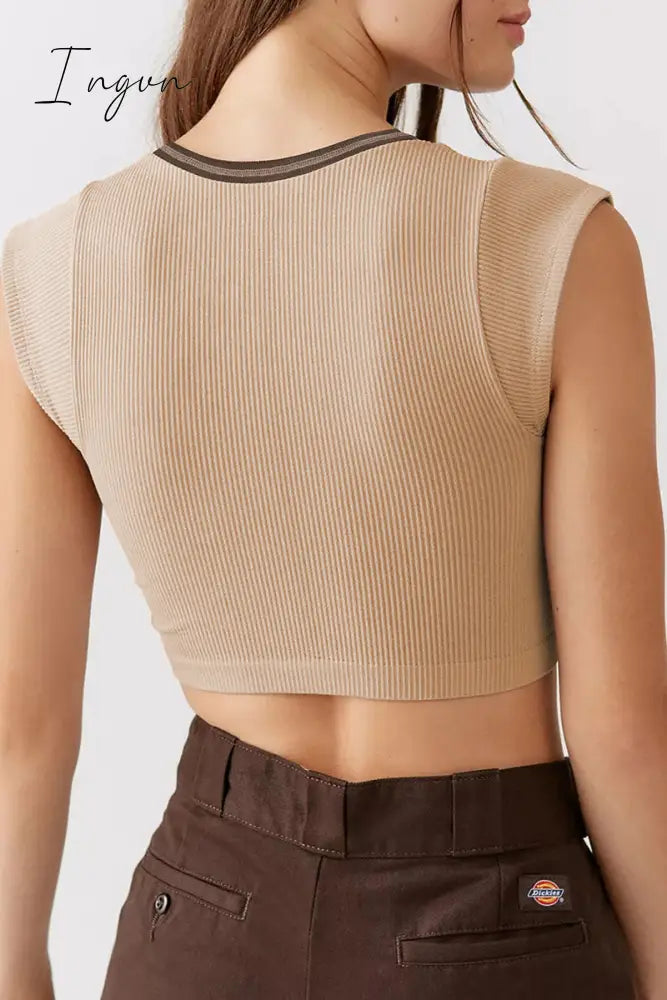 Ingvn - Sexy Street Solid Patchwork U Neck T-Shirts Tops/Tees & T-Shirts