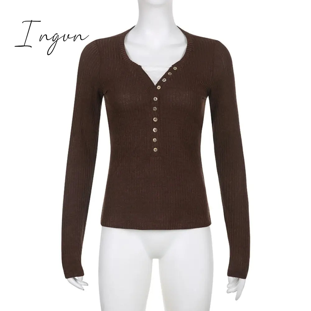 Ingvn - Womens Fashion Button Up Fairy Grunge Aesthetic Casual T-Shirts Retro Y2K Ribbed Lace