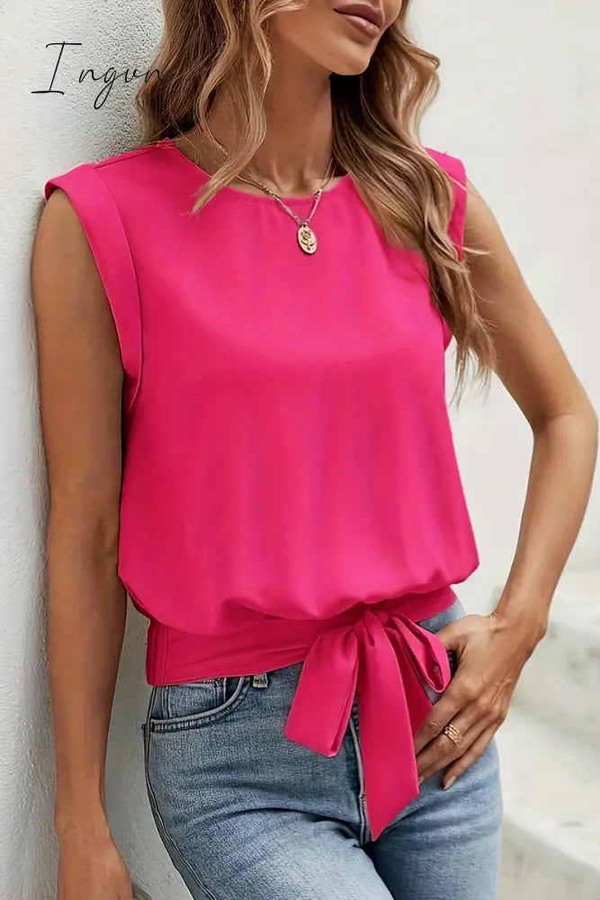 Ingvn - Casual Solid Bandage O Neck T-Shirts Tops/Tees & T-Shirts