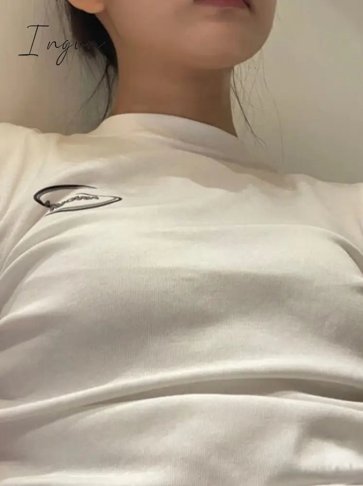 Ingvn - Fashion T-Shirt O-Neck Short Sleeve White Woman Tshirts Crop Tops Y2K Clothes Tunic Folds